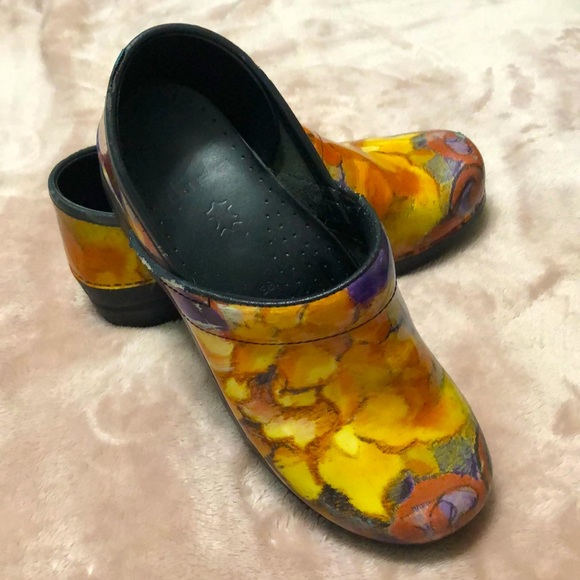 Dansko Shoes - DANSKO Orange Floral Slip On Clogs Nursing